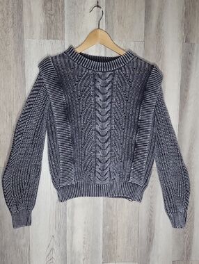 Evereve Kierra Slate Grey Cable Knit Sweater Womens Large Fisherman Cotton Boho